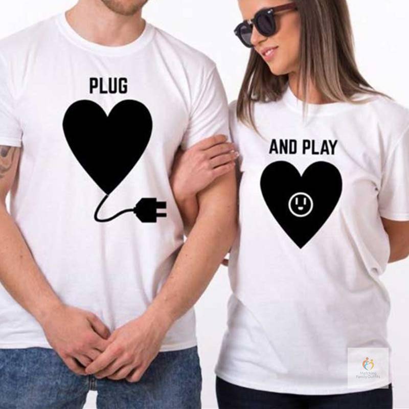 Love Plug and Play Couple T Shirts For Husband Wife