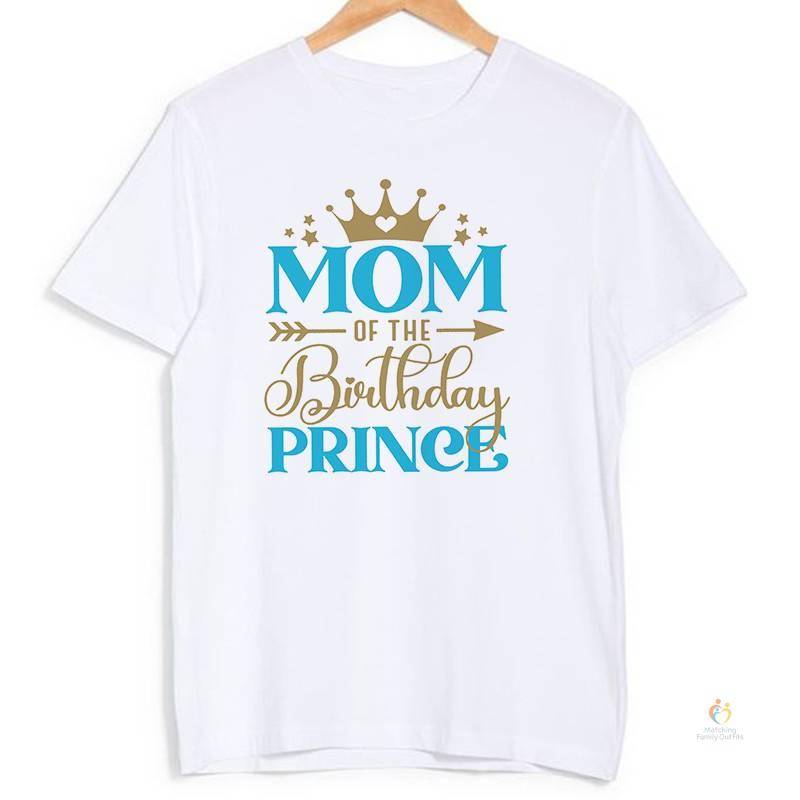 Birthday Prince Family Matching Clothes Mother Father Kids T Shirts Tops Baby Bodysuit Boys Birthday Party Look Outfits 1 3