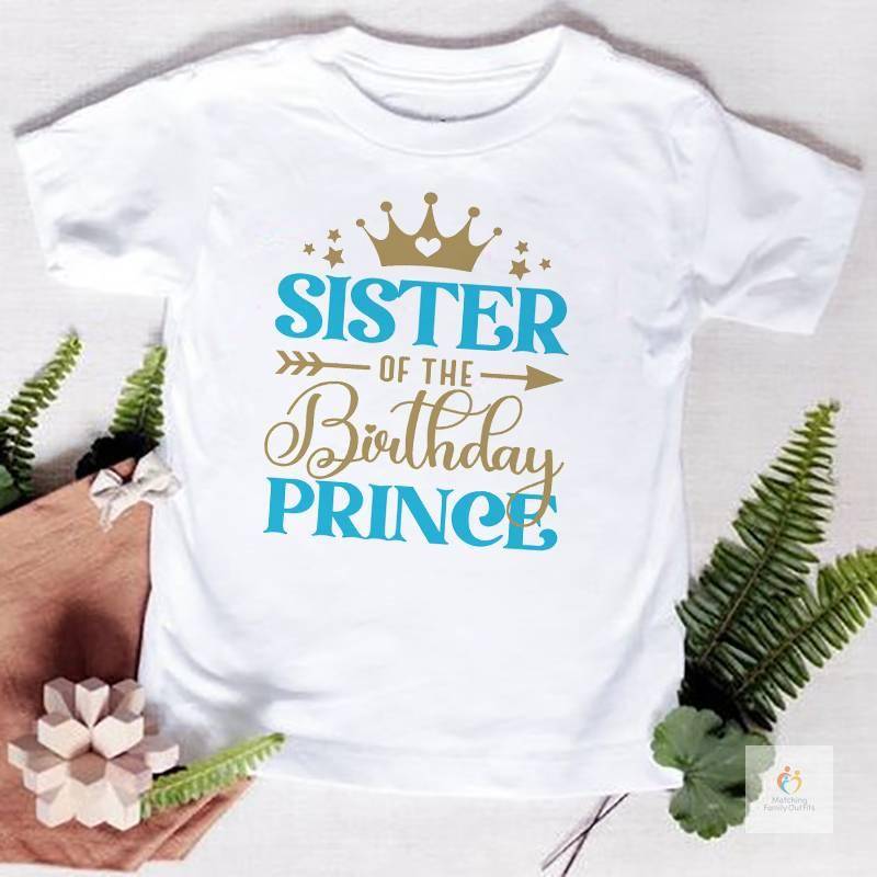 Birthday Prince Family Matching Clothes Mother Father Kids T Shirts Tops Baby Bodysuit Boys Birthday Party Look Outfits 1 4