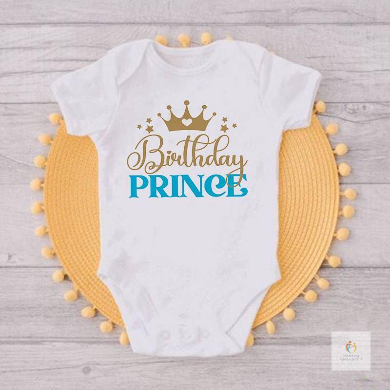 Birthday Prince Family Matching Clothes Mother Father Kids T Shirts Tops Baby Bodysuit Boys Birthday Party Look Outfits 1 5