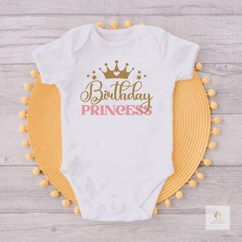 Birthday Princess Family Matching Clothes Mother Father Kid T Shirt Tops Baby Bodysuit Girl Birthday Party Look Outfits 1 2