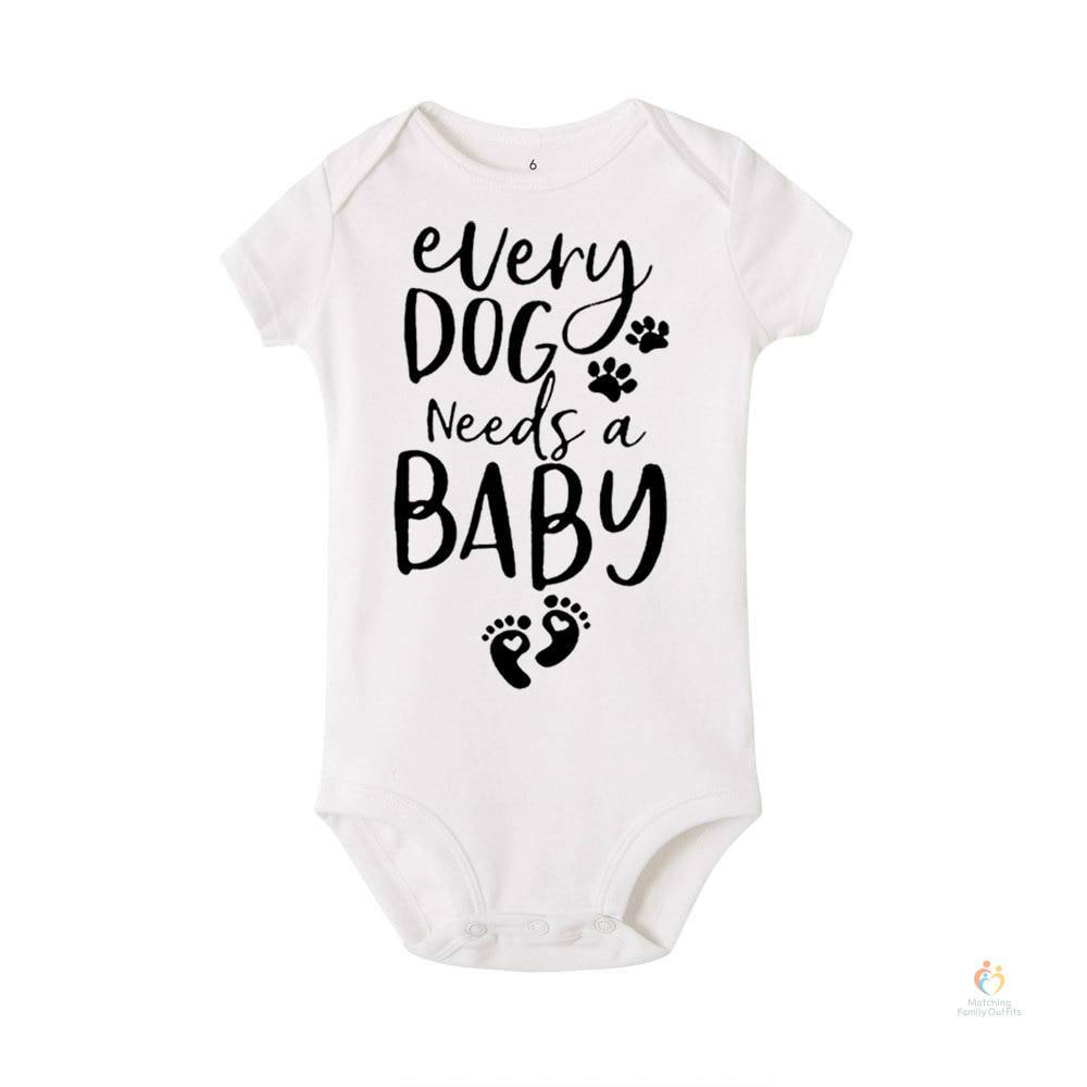 0 24M Infant Newborn Baby Girls Boys Short Sleeve Every Dog Needs A Baby Letter Print Romper Jumpsuit Outfit Clothes Sum 1