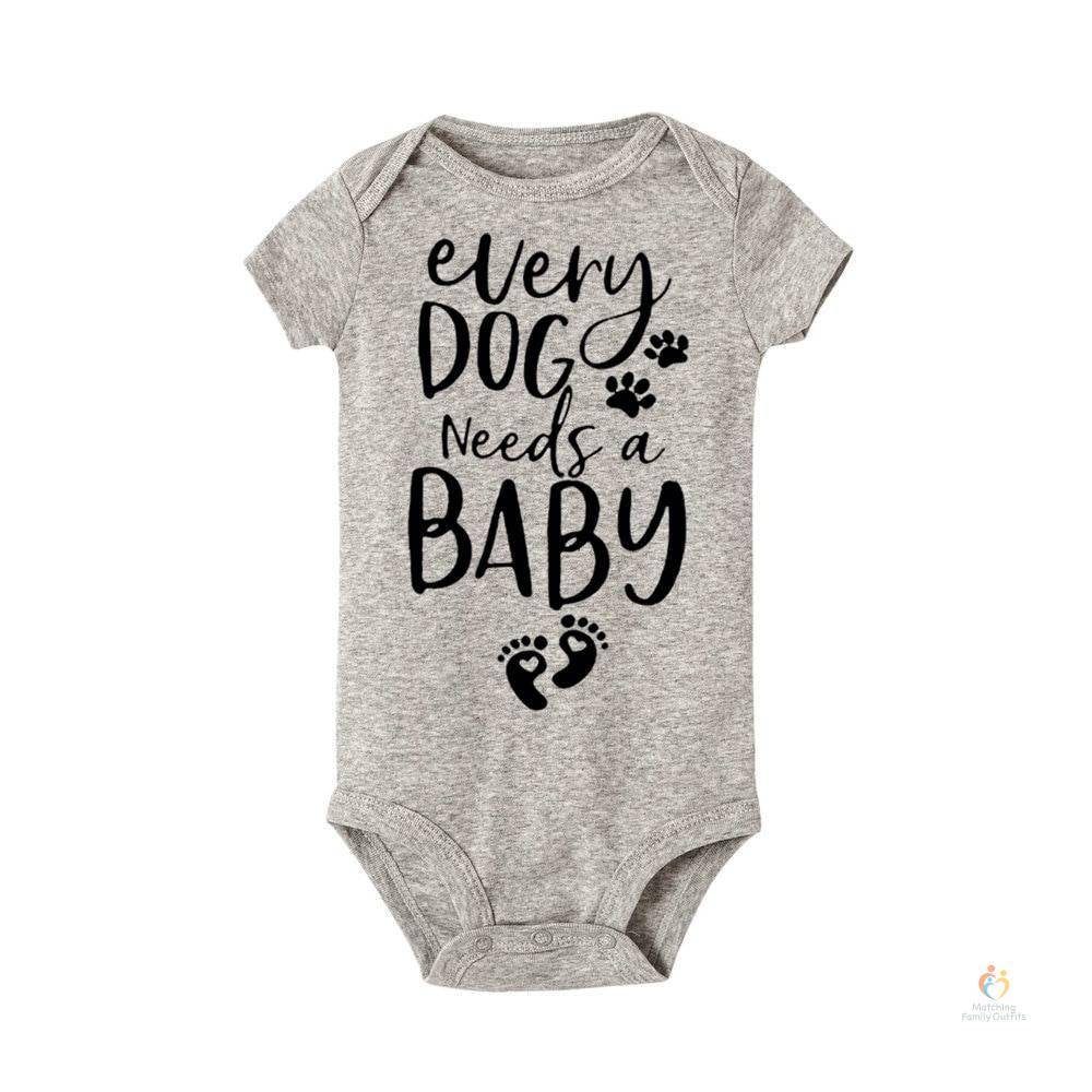 0 24M Infant Newborn Baby Girls Boys Short Sleeve Every Dog Needs A Baby Letter Print Romper Jumpsuit Outfit Clothes Sum 5