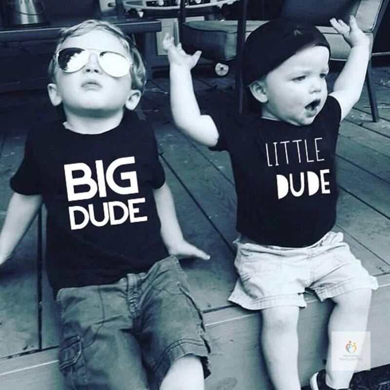 Big Dude and Little Dude Brother Sister Summer Matching Tshirt Baby Boys T shirt Children Best Friends Top T shirts Clea