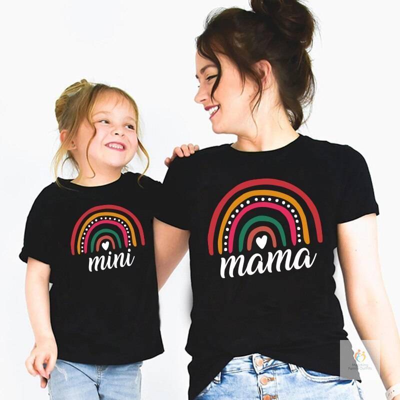 Funny Rainbow T shirts Matching Mother Daughter Clothes Summer Family Matching Outfits Short Sleeve Family Look Girls Co 2