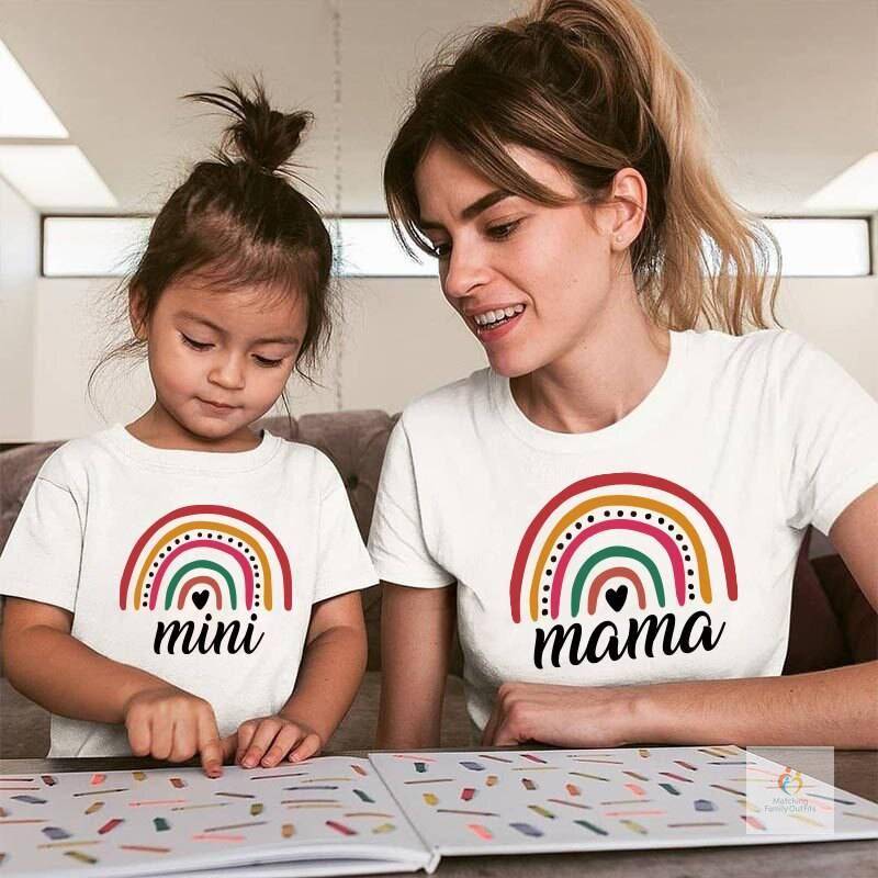 Funny Rainbow T shirts Matching Mother Daughter Clothes Summer Family Matching Outfits Short Sleeve Family Look Girls Co 5