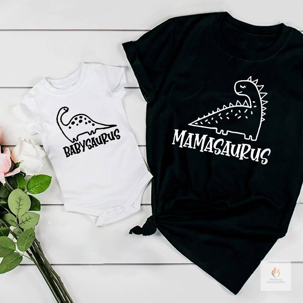 Mamasaurus Short Sleeve T shirts Babysaurus Shirt Family Matching T shirt Mother and Baby Matching Shirts Gift Tees Dino