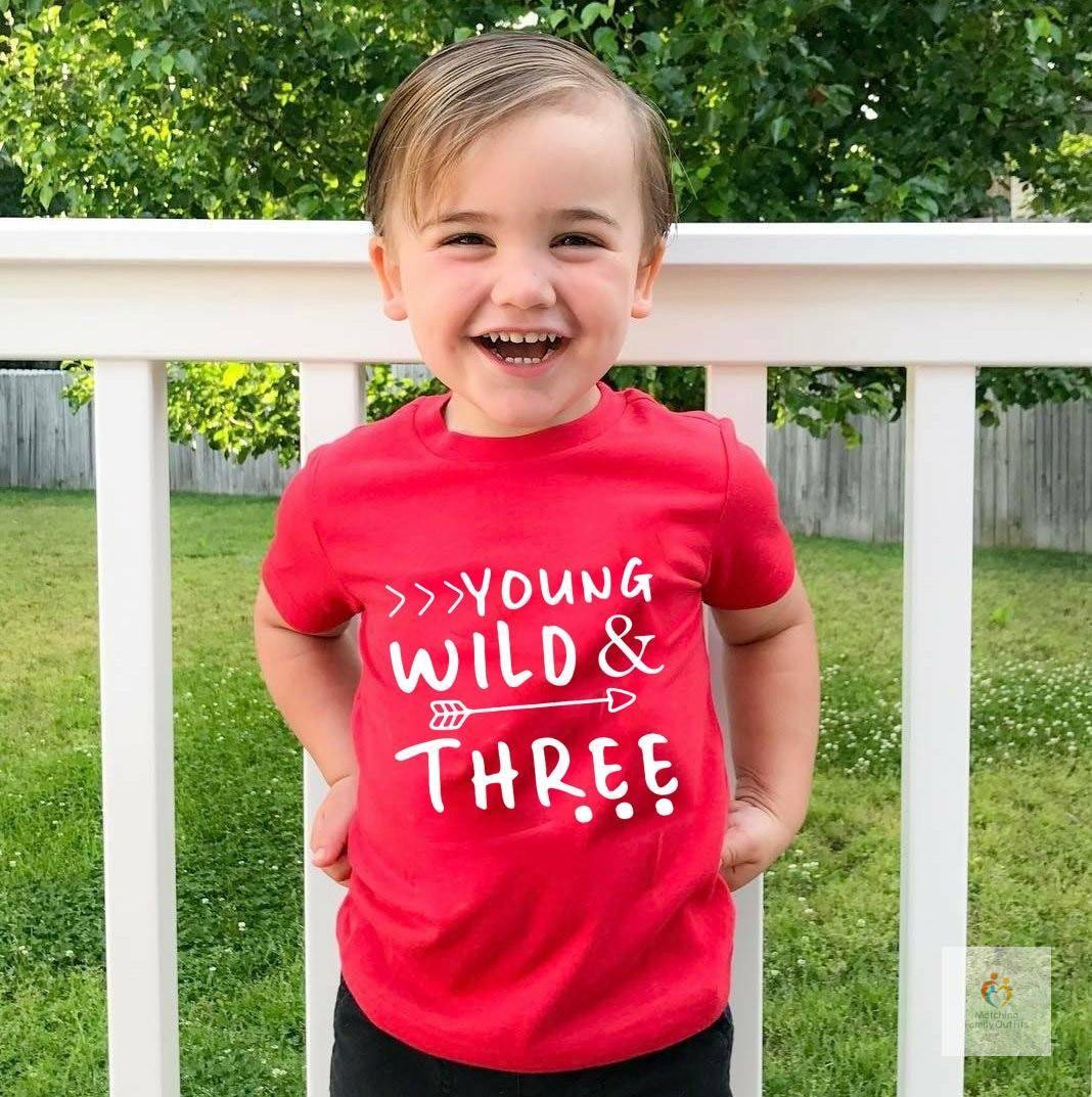 Young Wild and Three Toddler Tshirt 3rd Birthday Shirt Girl Boy Casual Shirt Tops Fashion Style Streetwear Children Gift
