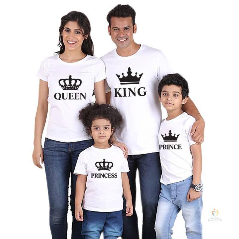 family matching clothes fashion Dad Mom Kids t shirt Princess Prince Queen King 01 print matching family outfits mother