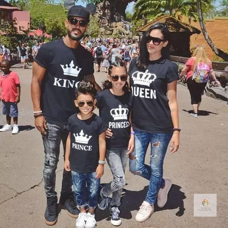family matching clothes fashion Dad Mom Kids t shirt Princess Prince Queen King 01 print matching family outfits mother 1 1