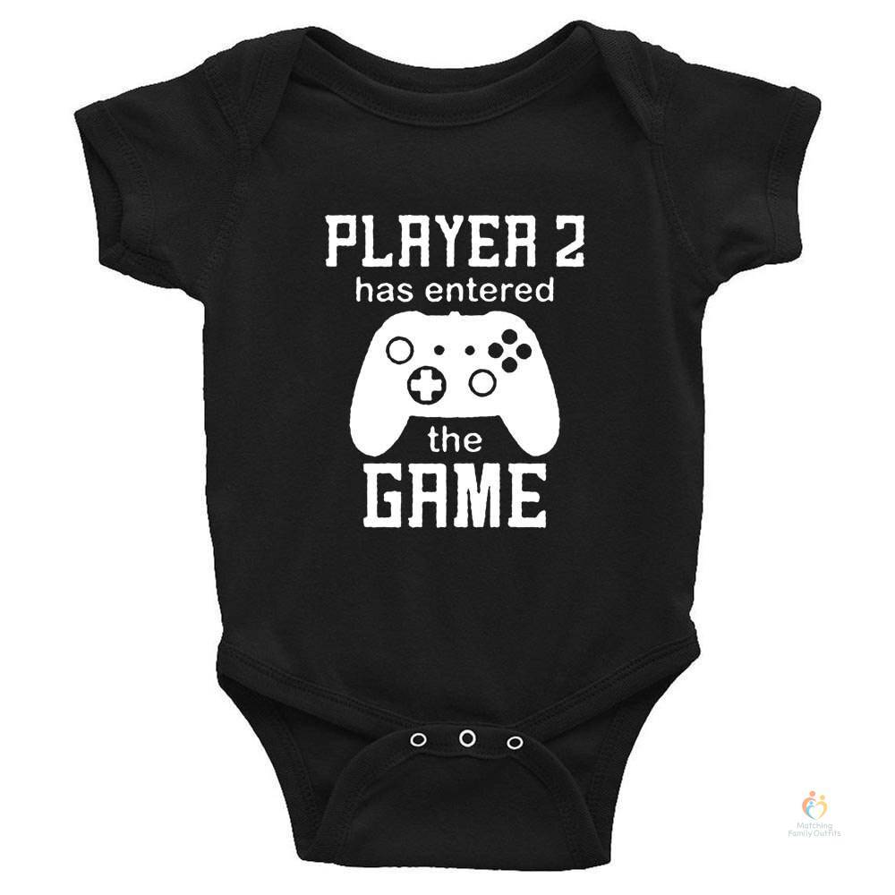 Baby Romper Pregnancy Announcement Gift Player 2 Enter Game Leveled Up To Dad T Shirts Daddy and Son Matching Family Fun 4