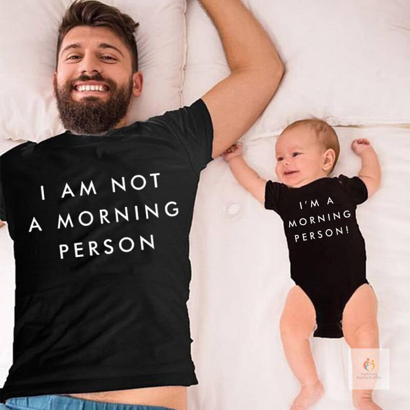Family Matching Clothes Father Son T shirt I Am Not a Morning Person Letter Print T Shirt Summer Fashion Family Matching