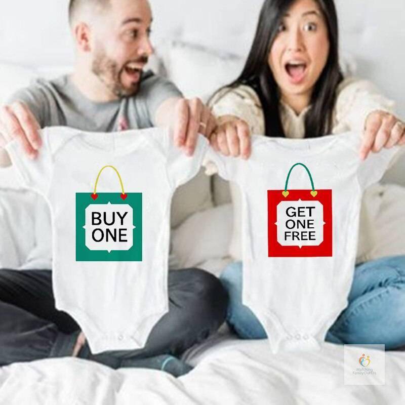 Buy One Get One Free Twins Baby Bodysuits Clothes Funny Baby Boy Girl Clothing Summer Toddler Jumpsuits Twin Infant Show