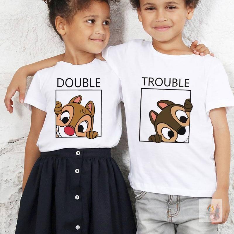 Chip and Dale Disney Kids Tshirts Cartoon Double and Trouble Print Summer Twins Tops Tees Funny Boys Girls Best Friends