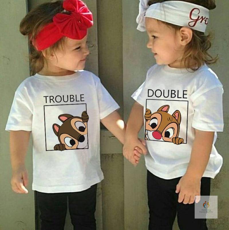 Chip and Dale Disney Kids Tshirts Cartoon Double and Trouble Print Summer Twins Tops Tees Funny Boys Girls Best Friends 1 1