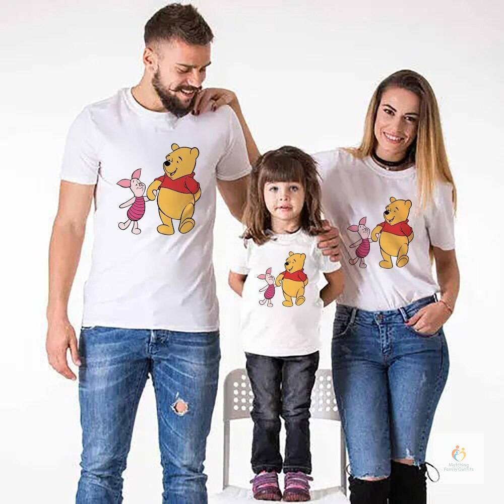 Disney Winnie the Pooh Children039s Clothing Oversize Cartoon Print Tshirt Cute Harajuku Style Mom and Kids T Shirt Summ