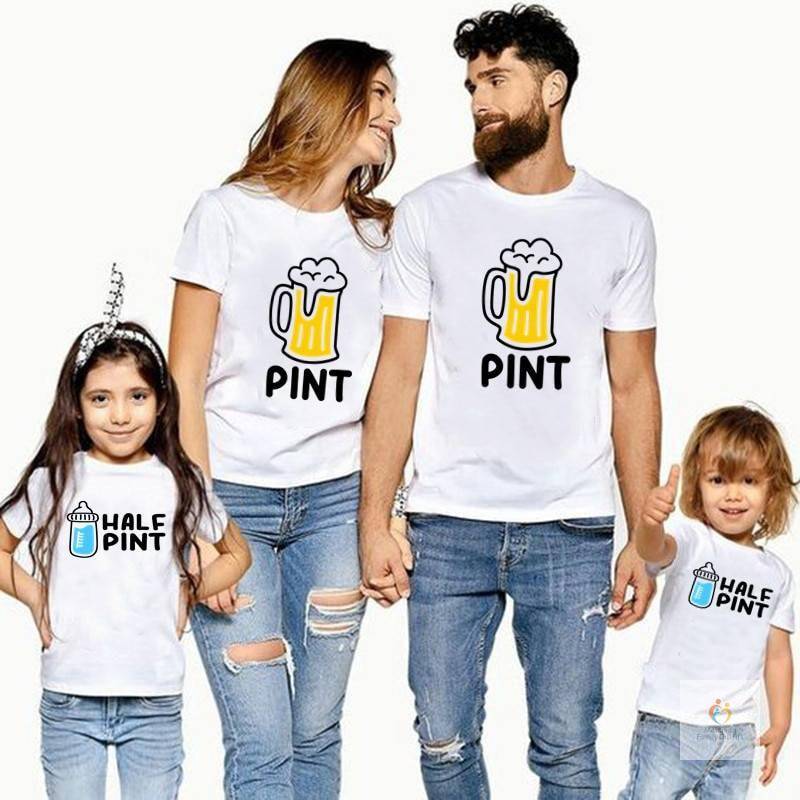 Family Matching Clothes Half Beer and Bottle Pint Family Look T shirts Clothes Dad Mom and Me T shirt Father Mother Daug 1