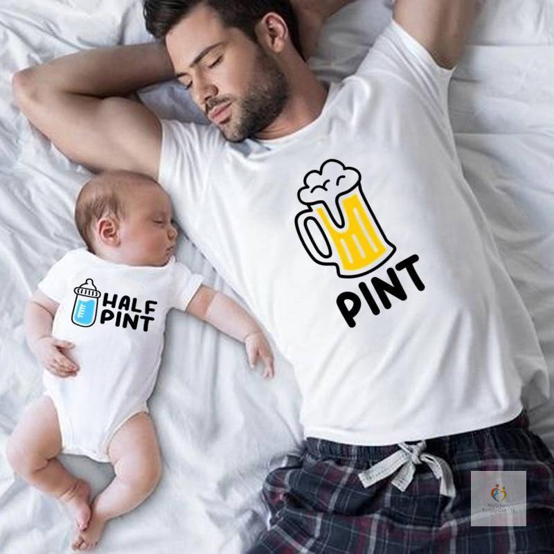 Family Matching Clothes Half Beer and Bottle Pint Family Look T shirts Clothes Dad Mom and Me T shirt Father Mother Daug