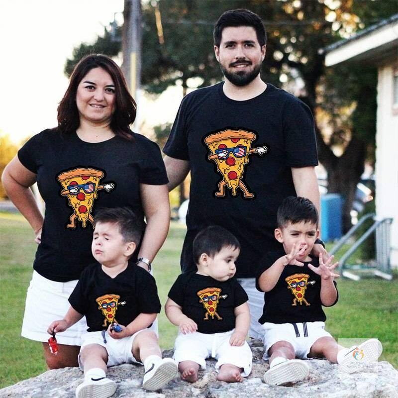 Family Matching Outfits Father Mother Daughter Son Pizza Print T shirt Clothes Dad Mom and Me Baby Summer Tshirt Family
