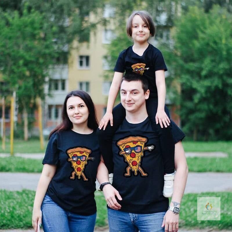 Family Matching Outfits Father Mother Daughter Son Pizza Print T shirt Clothes Dad Mom and Me Baby Summer Tshirt Family 1 1