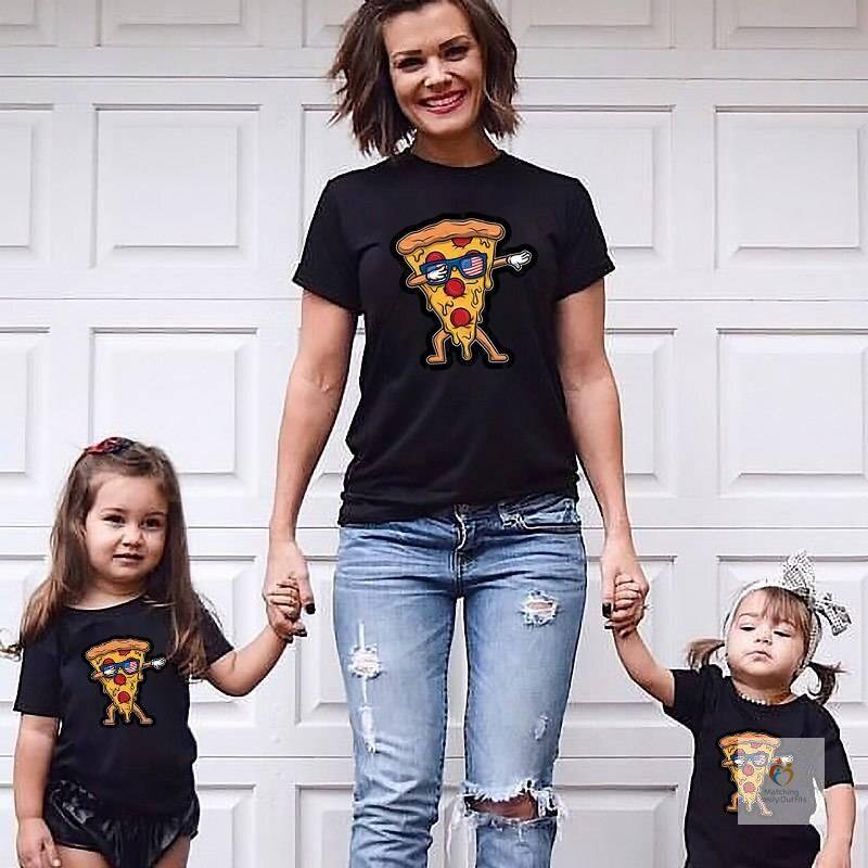Family Matching Outfits Father Mother Daughter Son Pizza Print T shirt Clothes Dad Mom and Me Baby Summer Tshirt Family 1 2
