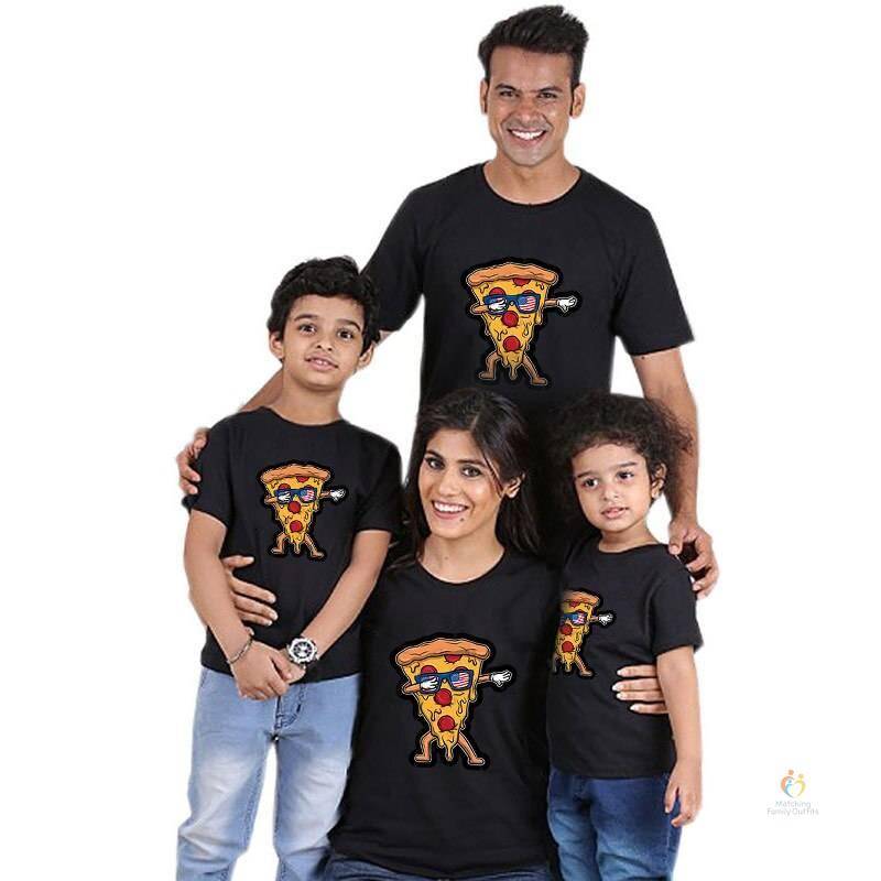 Family Matching Outfits Father Mother Daughter Son Pizza Print T shirt Clothes Dad Mom and Me Baby Summer Tshirt Family 1 5