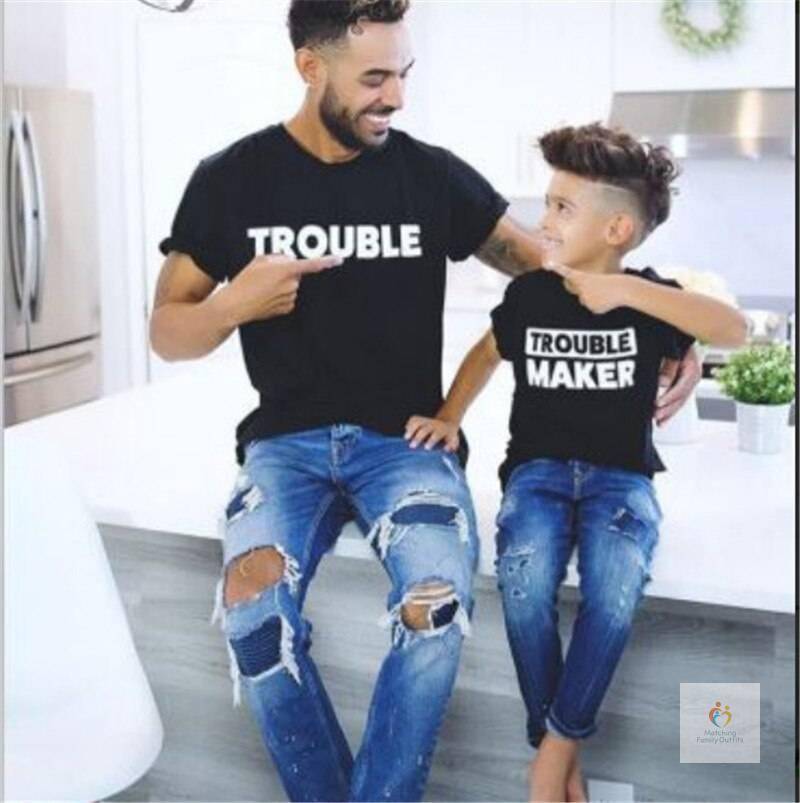 Trouble amp Trouble Maker Family Match Shirt Dad and Me Tshirts Father and Son Daughter Clothes Family Matching Outfits