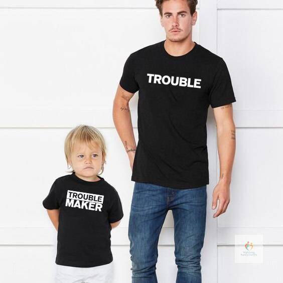 Trouble amp Trouble Maker Family Match Shirt Dad and Me Tshirts Father and Son Daughter Clothes Family Matching Outfits 1 3