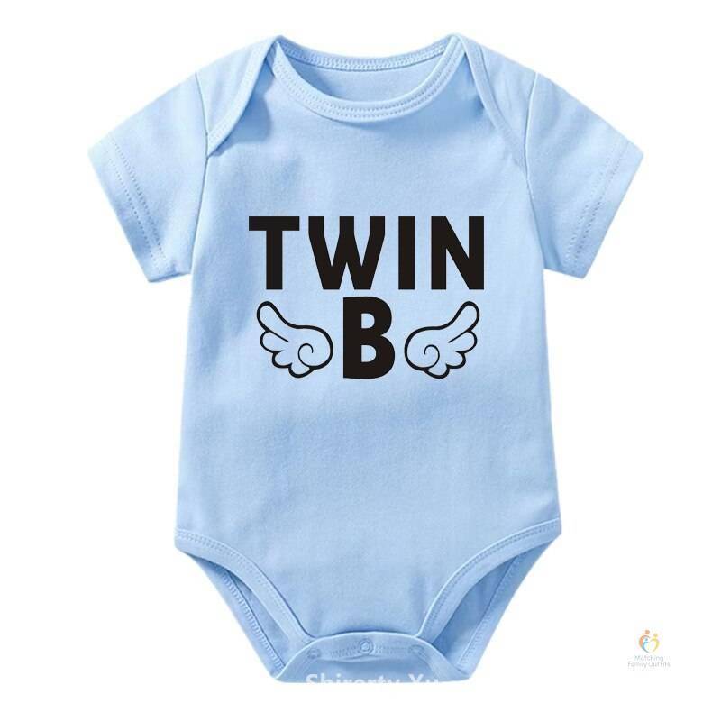 Twin A Twin B Funny Newborn Baby Bodysuits Cotton Short Sleeve Twins Rompers Summer Infant Boys Girls Jumpsuits Ropa Clo 15