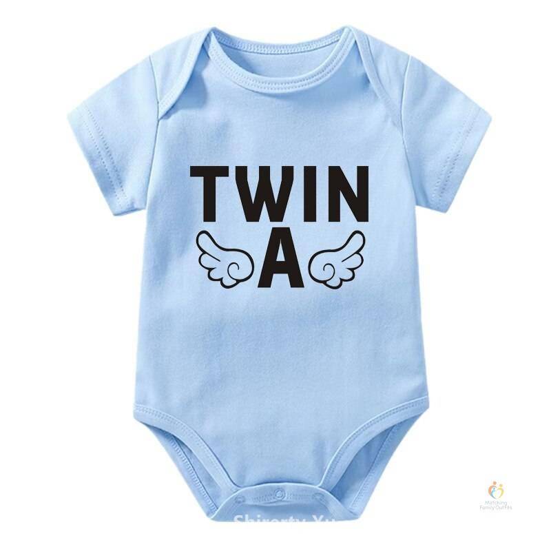 Twin A Twin B Funny Newborn Baby Bodysuits Cotton Short Sleeve Twins Rompers Summer Infant Boys Girls Jumpsuits Ropa Clo 6