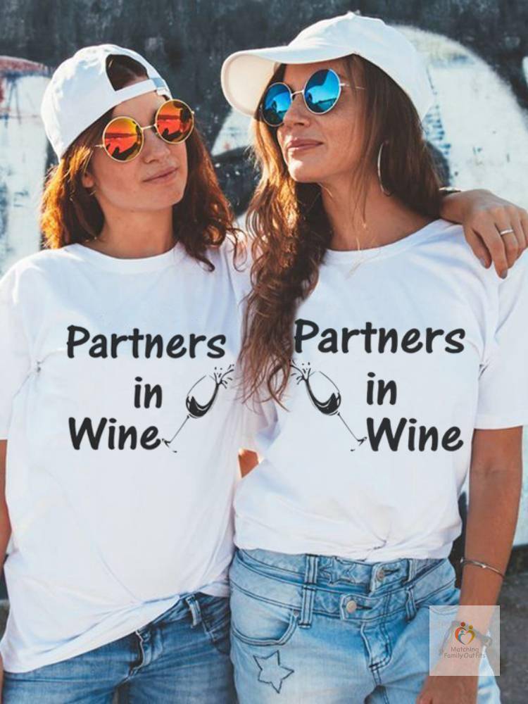 Women T Shirt Partners In Wine Glassess Print Best Friends Tee Shirt Short Sleeve O Neck Loose Women Tshirt Tops Camiset