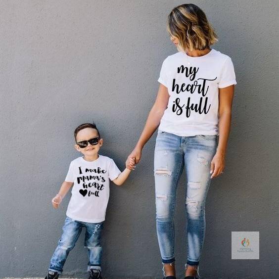 1pcs My Heart Is Full I Make Mama's Heart Full Tee Mommy&Me T-Shirts Mom and Son Short Sleeve T Shirt Family Matching Shirt