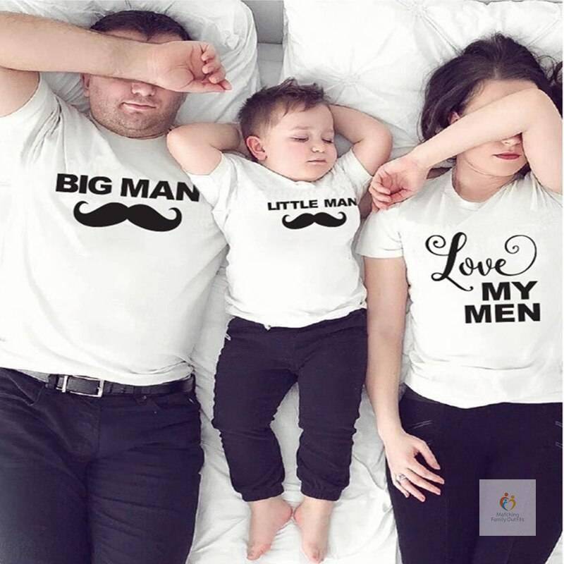 Big Little Man Love My Men Family T Shirt Couple Matching Outfits Dad Mommy Father Mother Daughter Son Clothes Summer Tshirts