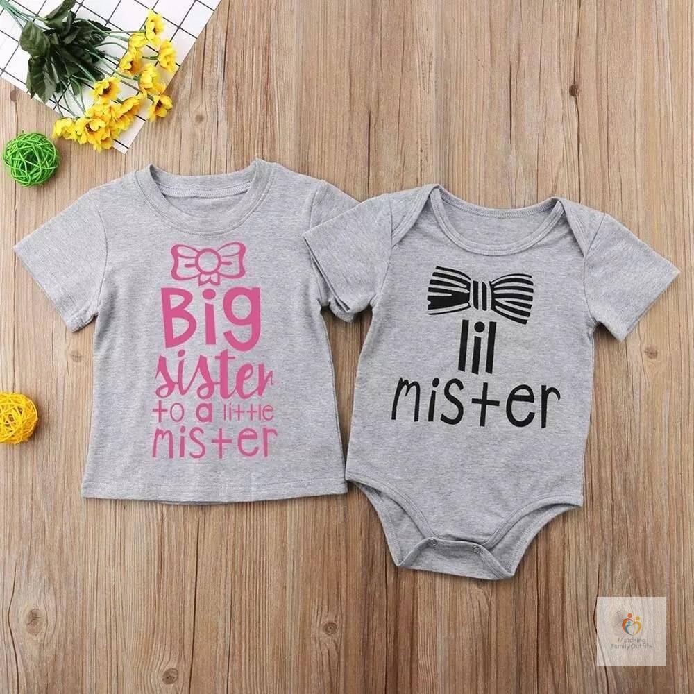 Big Sister Shirt and Little Brother Bodysuit Sibling Matching Outfits Big Sister Lil Mister Girl Tees Newborn Romper Clothes