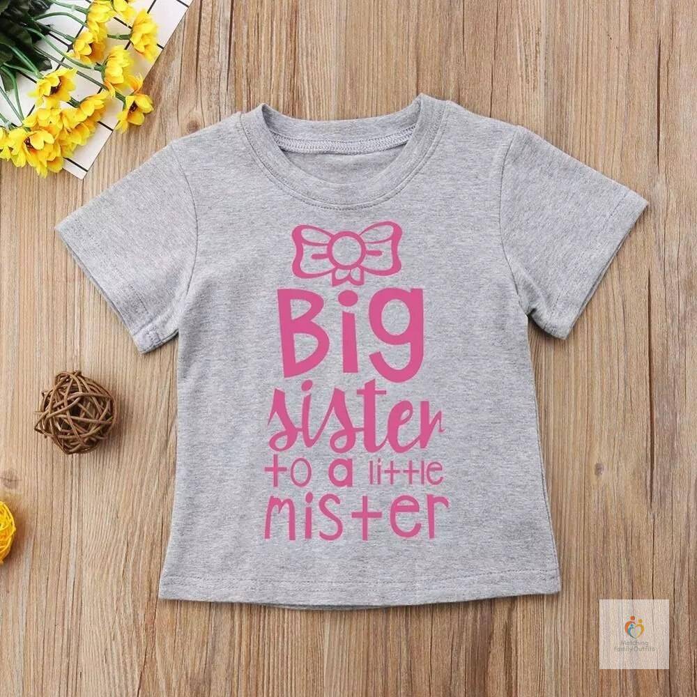 Big Sister Shirt and Little Brother Bodysuit Sibling Matching Outfits Big Sister Lil Mister Girl Tees Newborn Romper Clothes