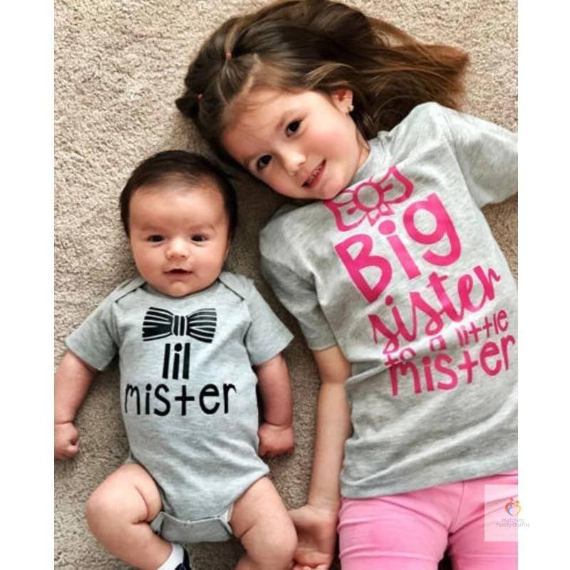 Big Sister Shirt and Little Brother Bodysuit Sibling Matching Outfits Big Sister Lil Mister Girl Tees Newborn Romper Clothes