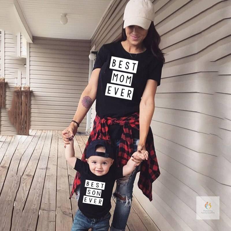Family Matching Outfits 1PC Best Mom Ever Best Son Ever Mommy and Me Matching Mother Kids Shirt Short Sleeve Tshirts