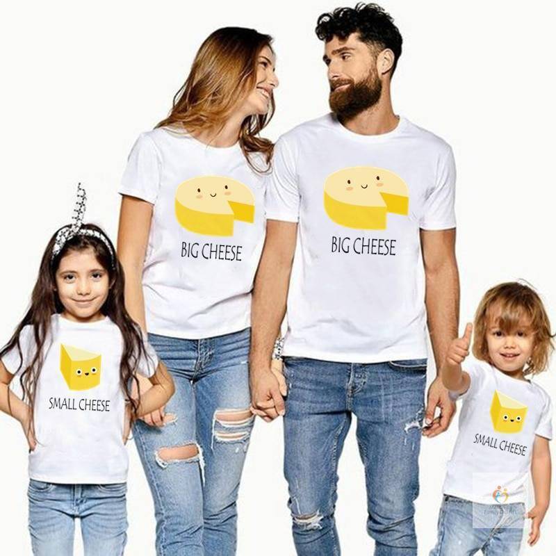 Family Matching Clothes Father Mother Daughter Son Big Small Cheese Family Look T-shirts Clothes Dad Mom and Me Baby T shirt