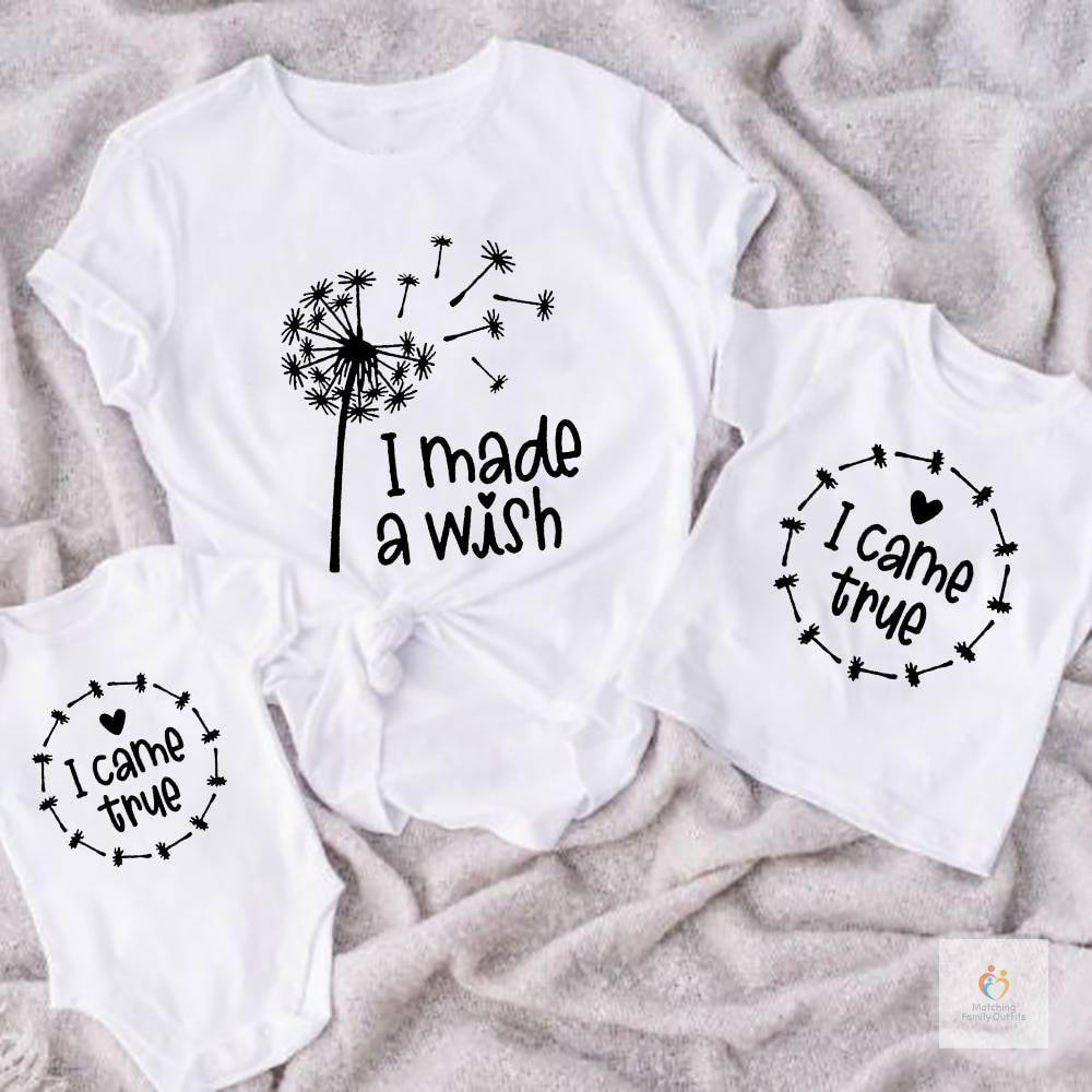 Mommy Kid and Baby Matching Shirts I Made A Wish Tee I Came True Wishes Family Matching Outfits Mothers Day Gift Baby Bodysuit