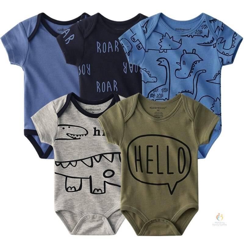 5Pieces Unisex Bodysuits 2023 Newborn Baby Girl Clothes Cotton Cartoon Baby Boy Clothes Set Solid Color Print Summer Bebes