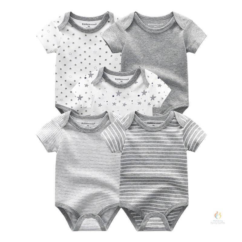 5Pieces Unisex Bodysuits 2023 Newborn Baby Girl Clothes Cotton Cartoon Baby Boy Clothes Set Solid Color Print Summer Bebes