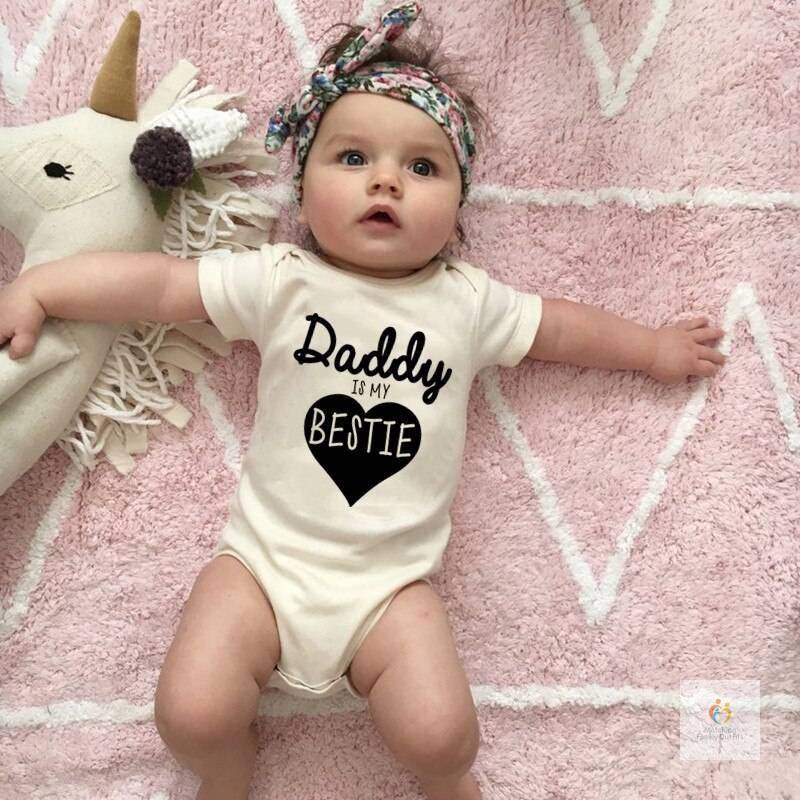 Funny Daddy Is My Bestie Letters Print Baby Clothes Summer Newborn Cotton Soft Romper Girls Jumpsuit Fashion Infant Clothes