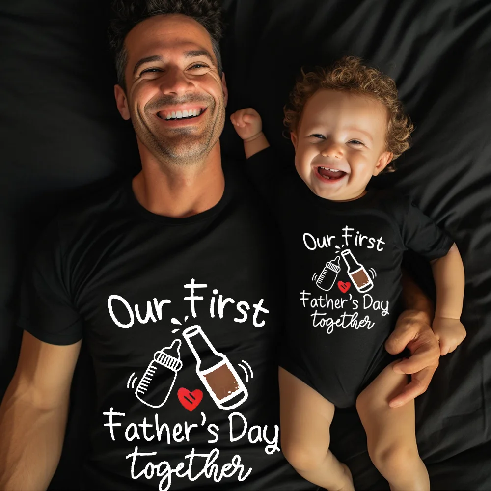 Our First Father’s Day Together Family Matching Outfit Print Family Outfits Dad T-shirt Baby Romper Farhers Day Family Clothes