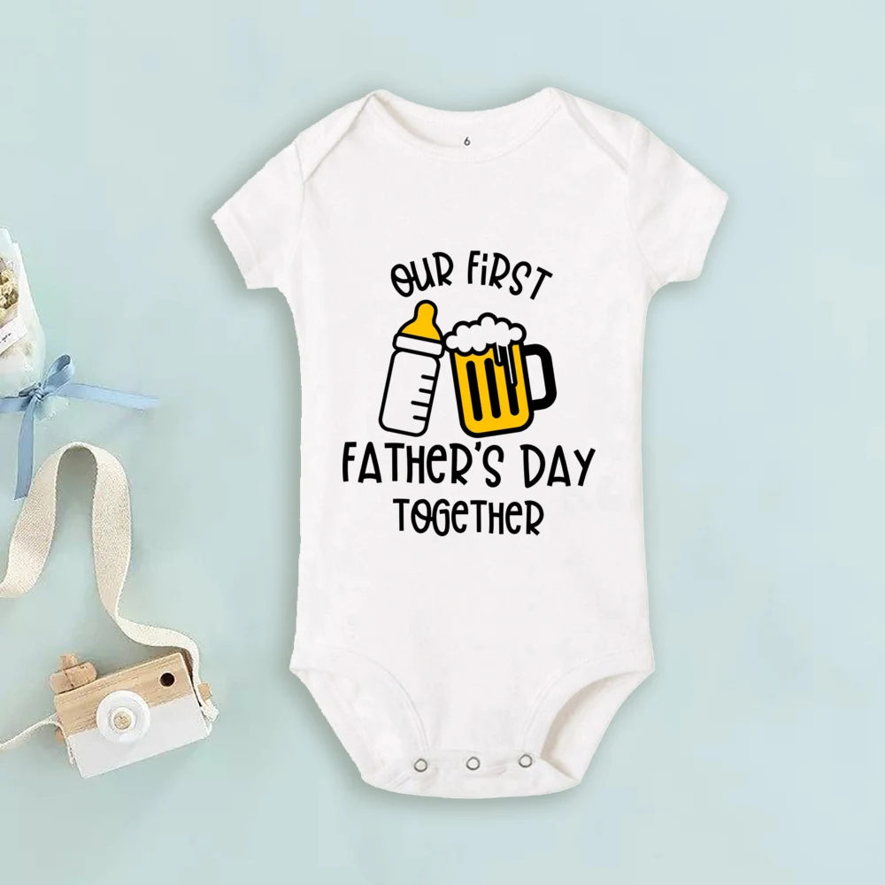 Infant’s Our First Father’s Day Together Outfit Letter Print Family Matching Set Casual Short Sleeve Matching Outfit Clothing