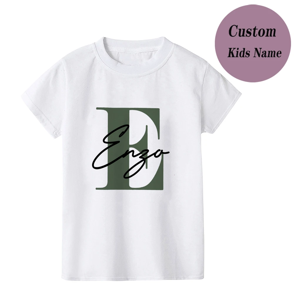 Kids Personalised Name Initial T-shirt Kids Top Children’s Custom T-shirts Boy’s Girl’s Customised Tee Birthday Gift