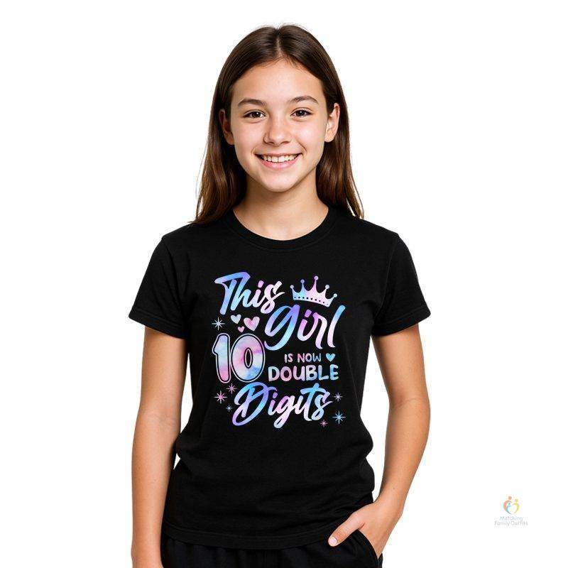 10th Birthday Girl T-Shirt – “This Girl Is Now Double Digits” Milestone Tee
