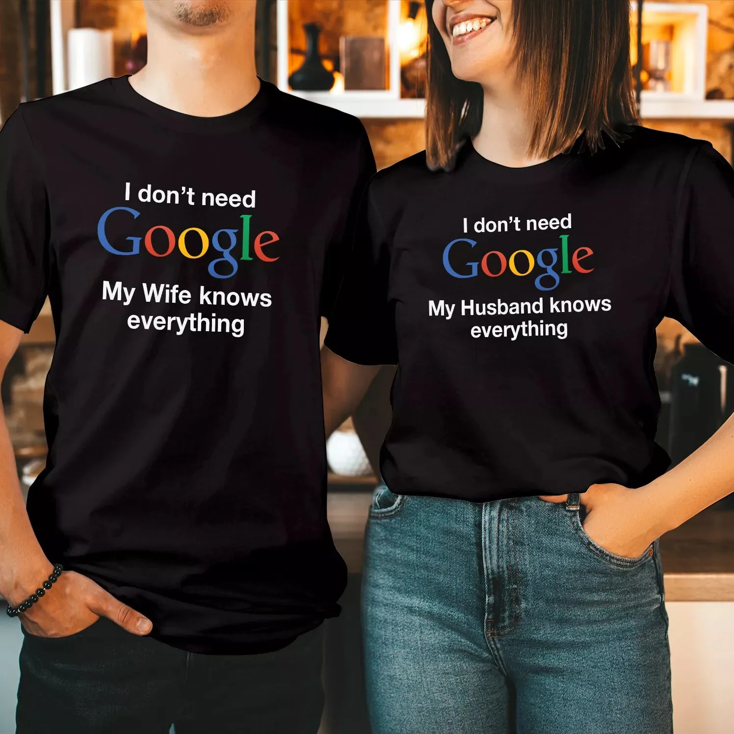 I Don’t Need Google My Wife Knows Everything Valentines Day Shirt Light up Christmas season outfits with T-Shirts
